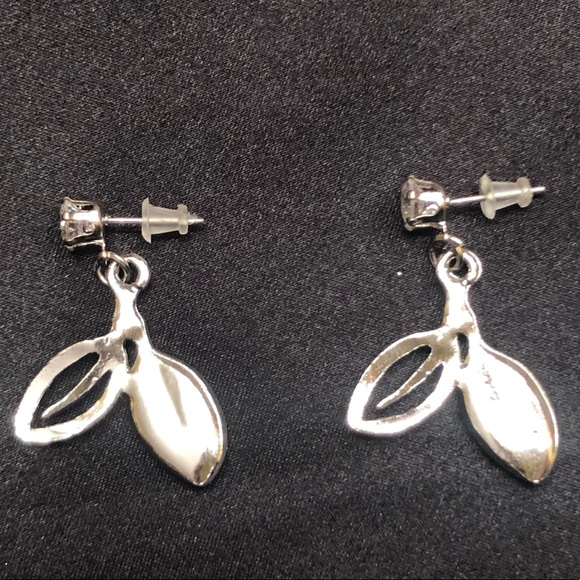 *6 for $10!* Silver Crystal Gem Rhinestone Leaf Plant Dangle Earrings Sparkly - Picture 5 of 7